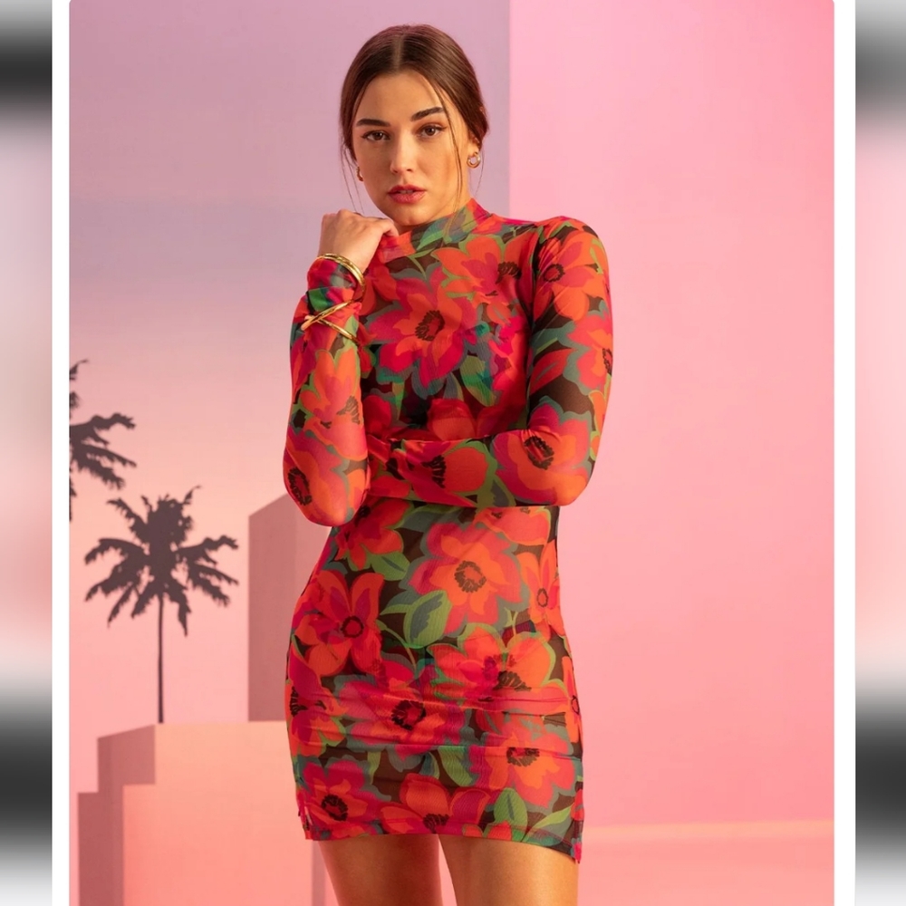 New Sanctuary Mock Neck Swim Cover Dress with Side Slits Savage Gardener